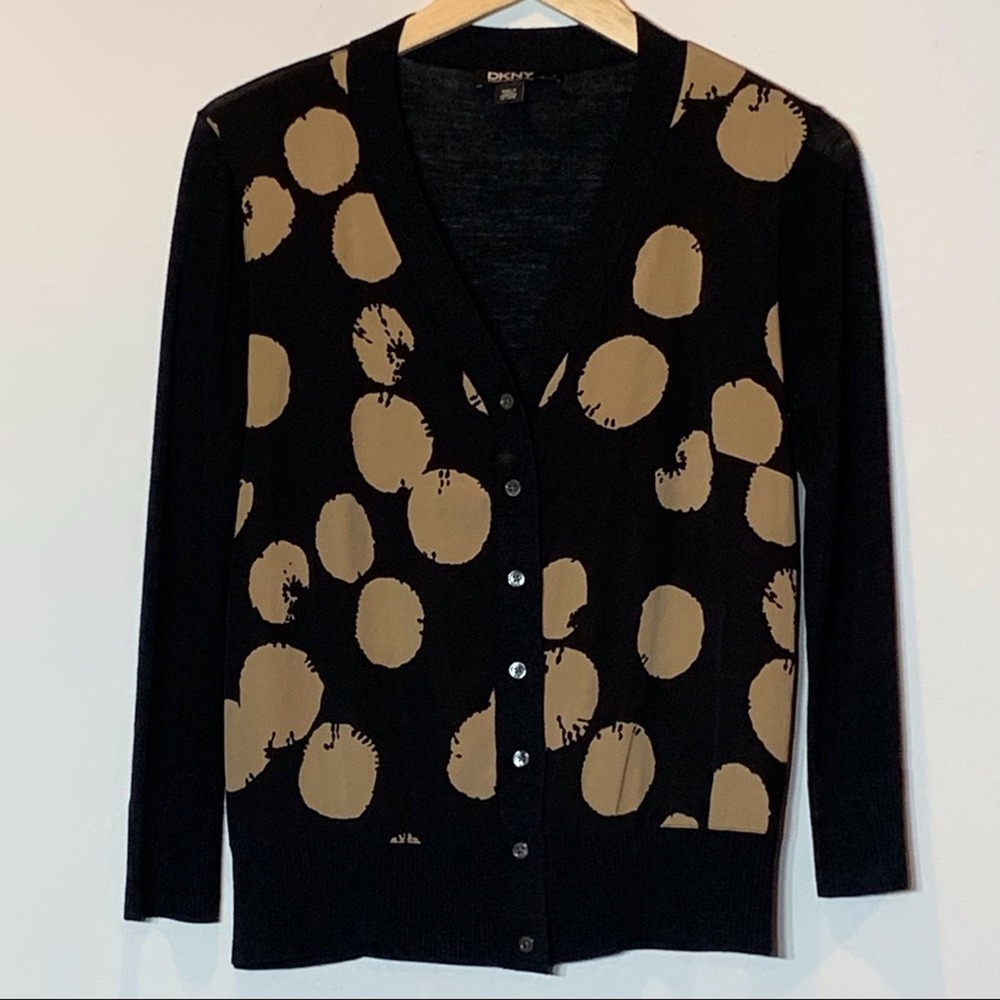 EUC DKNY Black and Tan Button Up Cardigan Sweater